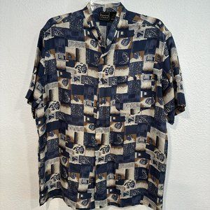Vintage Personal Choice SILK Button Front Shirt Short Slvs MultiColor Men Sz Med